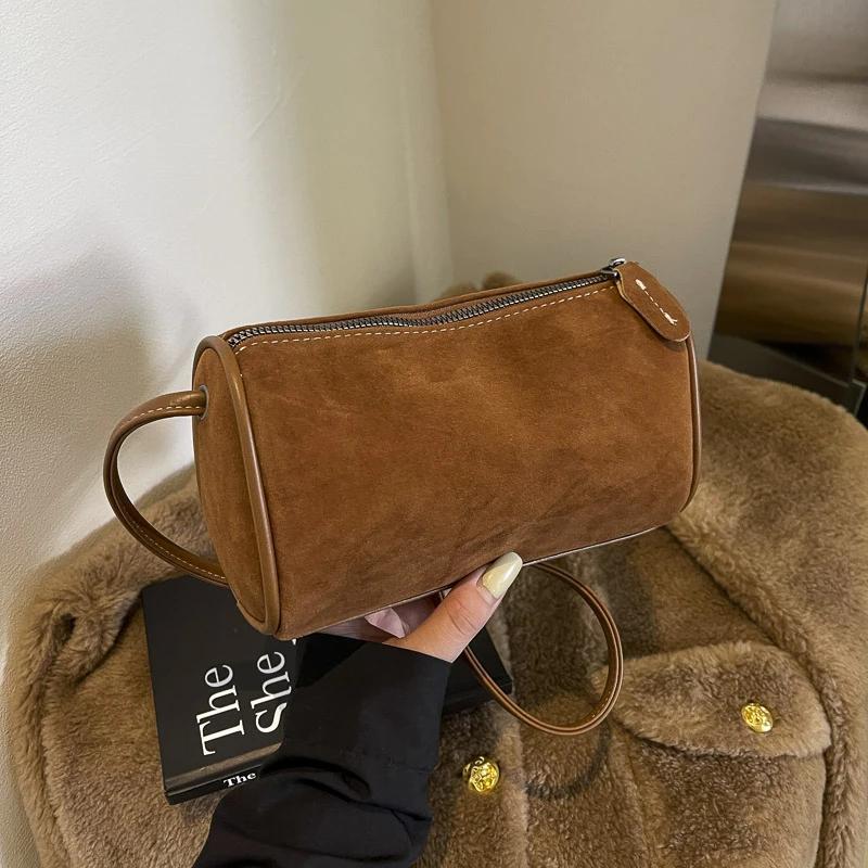 Однотонная женская сумка через плечо из искусственной кожи, напоминающей замшу, элегантная, простая и универсальная, повседневная и высокого качества.