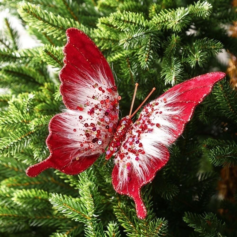 3D Glitter Christmas Butterflies Ornaments Christmas Tree Decoration Atmosphere Decoration