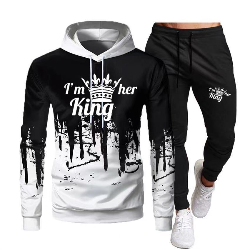 Women's Long Sleeves Women Autumn And Winter Hoodie Suit King and Queen Print Hoodie Brand Pants Casual Jogging Suit Sports Wear Sweatshirt