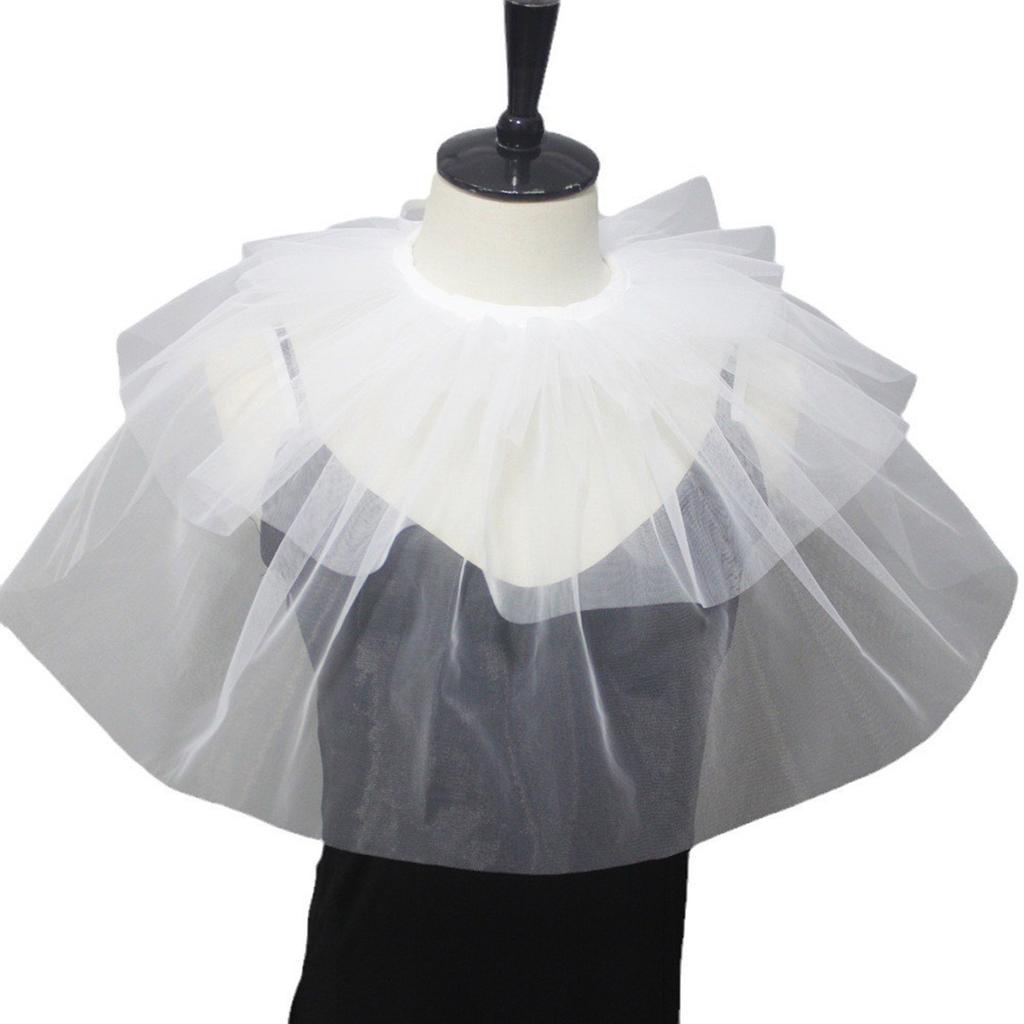 Women Victorians Ruffle Neck Collar 3 Layers Mesh Vintage Renaissances False Collar Large Shawl Scarf Decorative Capelet