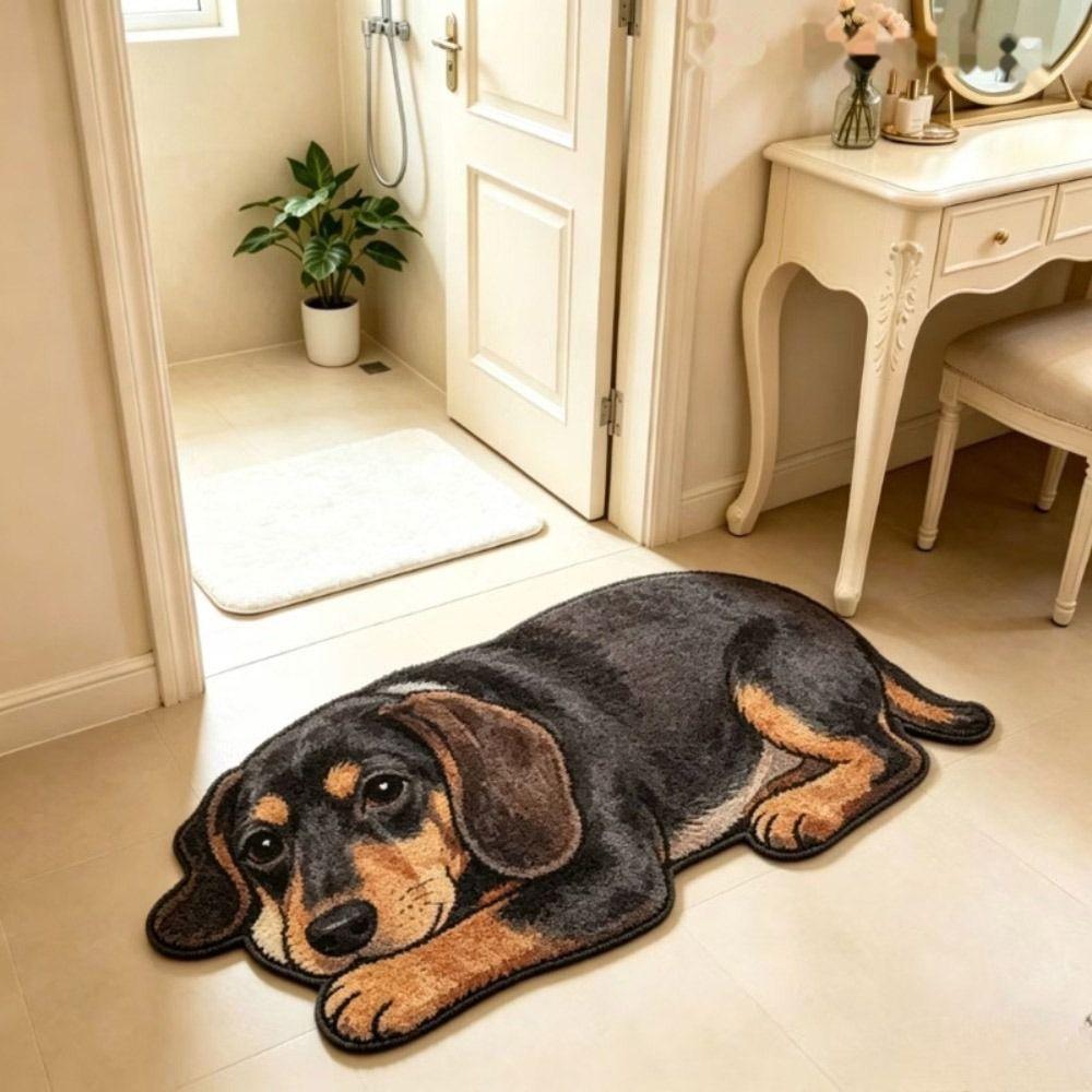 Non-Slip Dog-Shaped Rug Soft Bedroom Bedside Mat Fun Cartoon Animal Carpet Home Decoration