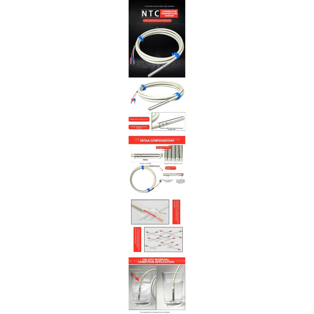 Sensor de Temperatura NTC Termistor 10K/50K/100K, Resistente al Agua y Aceite, Sonda de Precisión para Control Térmico Industria
