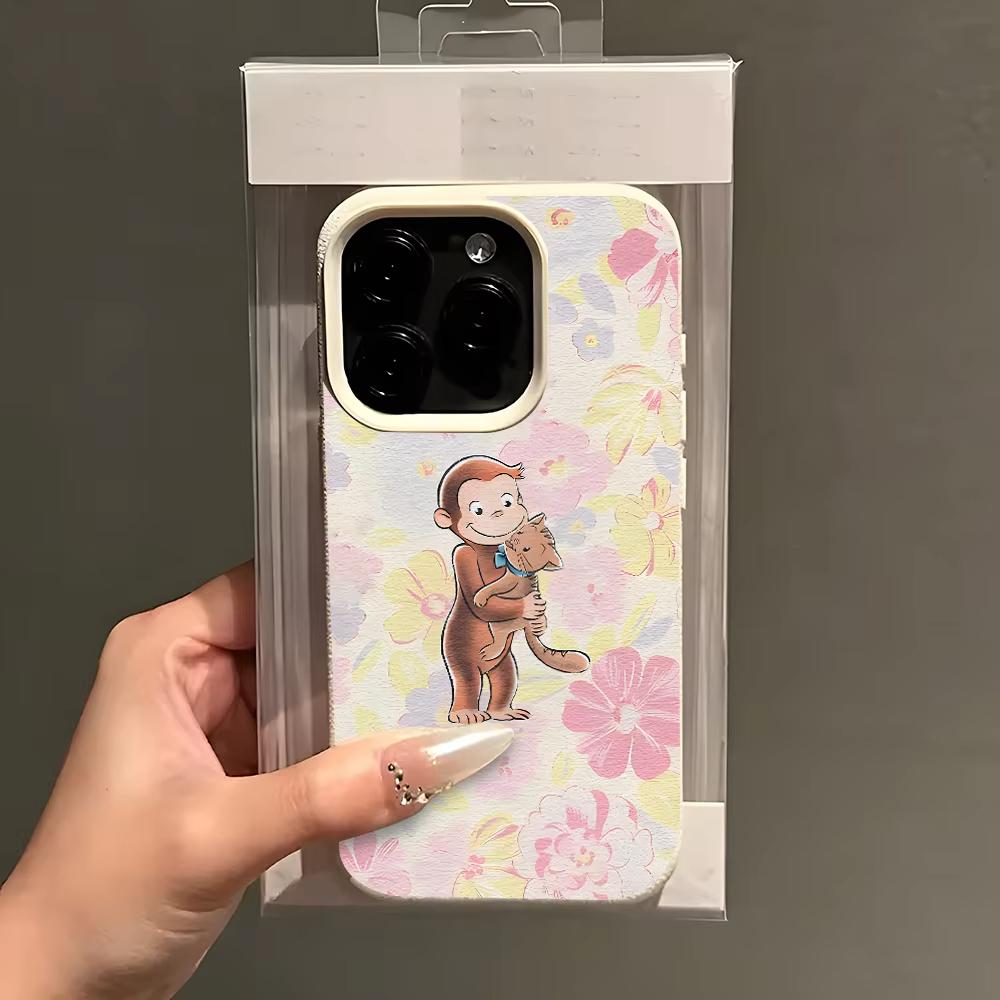 Cute Monkey And Flower Pattern Phone Case For iPhone 17 16 15 14 13 12 11 Pro Max 14 15 Plus X Xs XR 17 Air Lychee Soft Cover