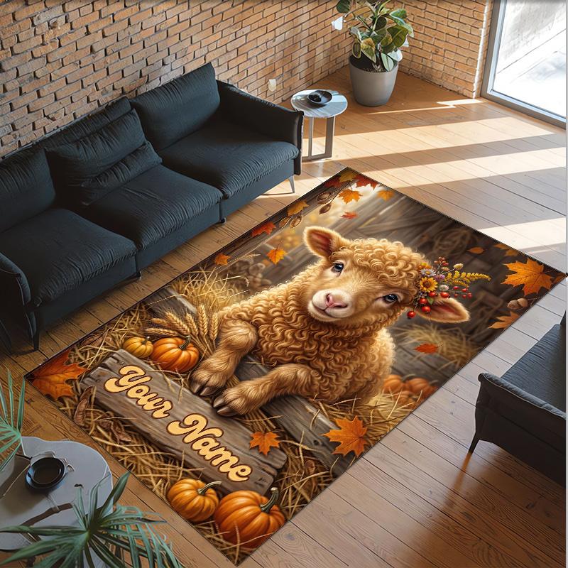 Halloween Theme Crystal Velvet Floor Rug Personalized Custom Name Text Warm Carpet Home Decoration