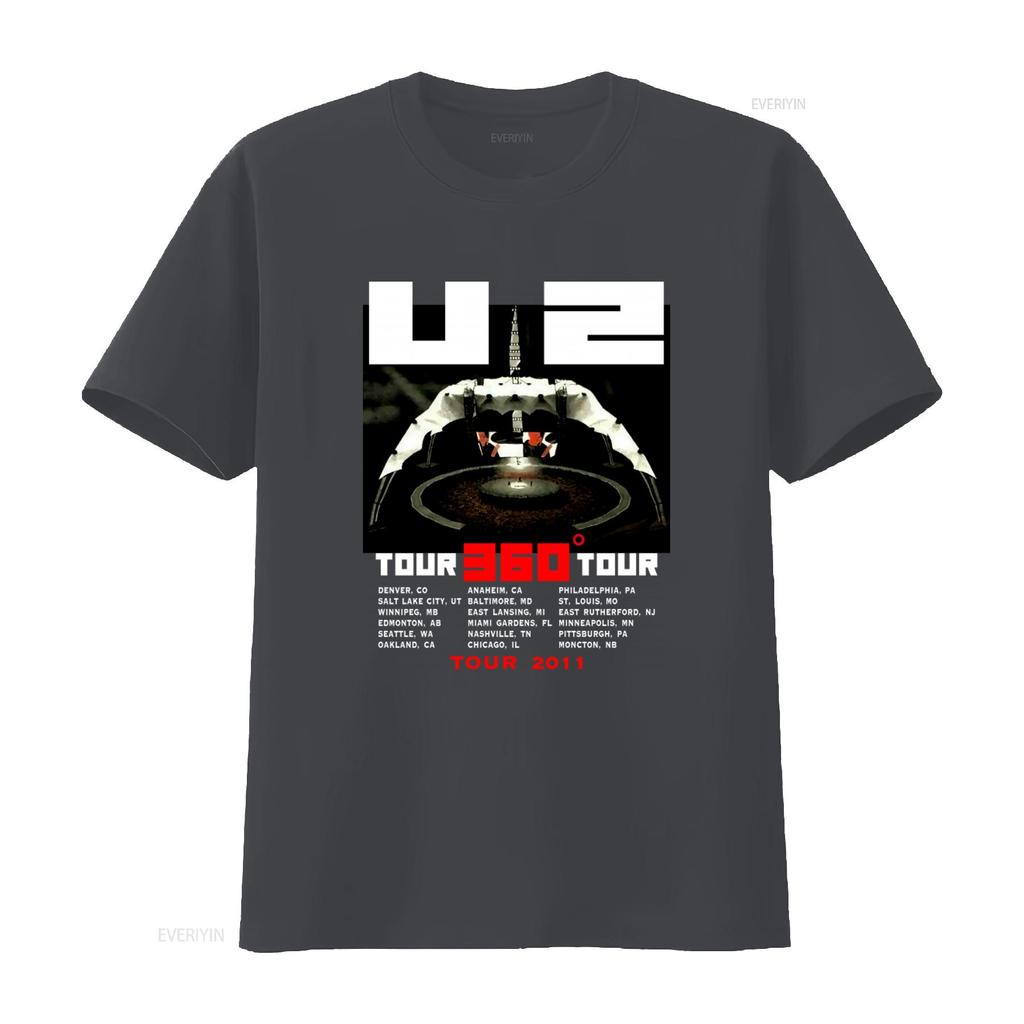 U2 360 Tour 2011 Cities Dates T Shirt Fashion vintage Washed designer clothes Top For Everyday Wear Unisex fashion Slightly