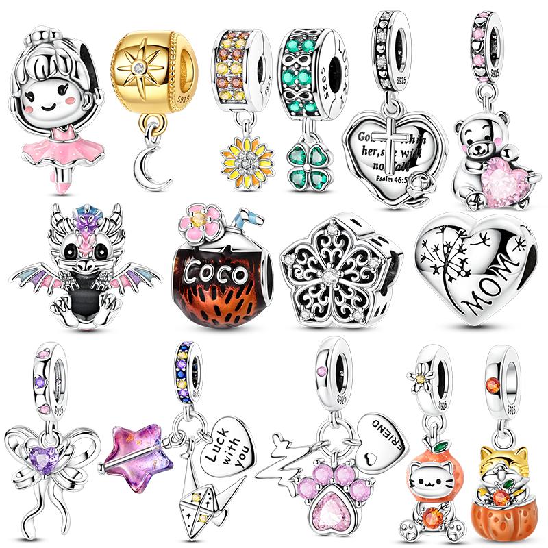 Lucky Clover Charms Bead Original Copper Inlaid Pink Zirconium Cute Pets Pendants Fit Bracelet Jewelry Lover Gift