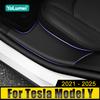 For Tesla Model Y ModelY 2021 2022 2023 2024 2025 TPE Leather Car Rear Door Sill Scuff Plate Cover Welcome Pedal Trim Pads