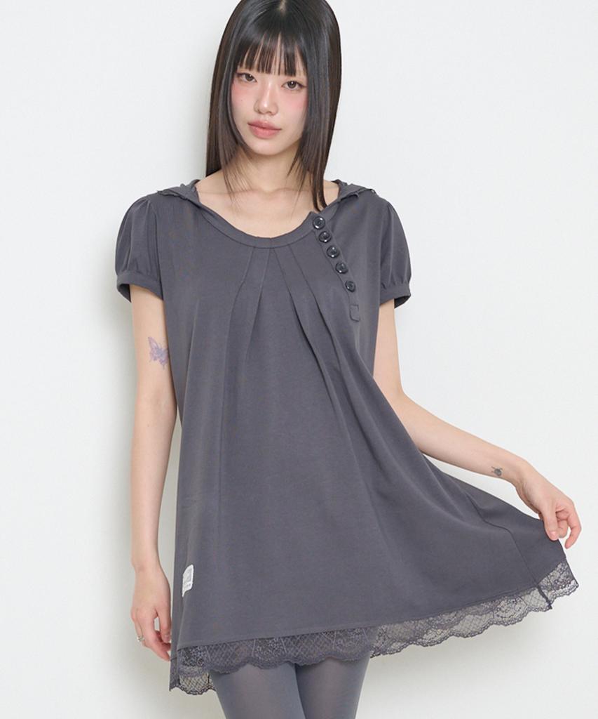 Iligo Lace Hoodie Dress Charcoal