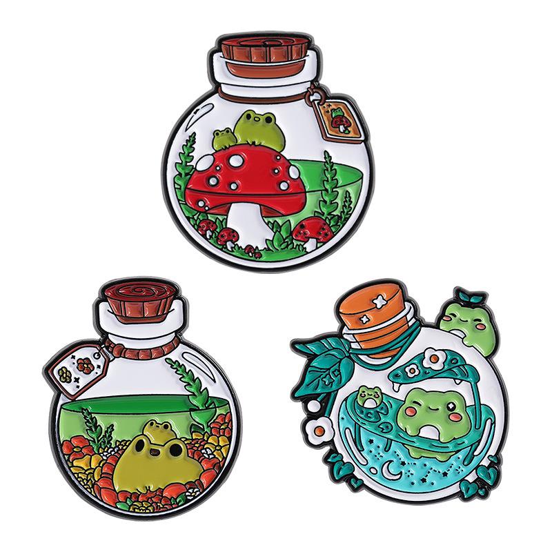 Милые броши с животными и растениями в бутылке, забавные значки с лягушкой, кошкой, рыбой, грибом, для сумок, одежды, лацканов, ювелирные изделия, подарки для друзей