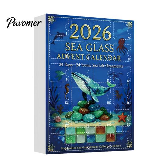 Christmas Countdown Calendar Sea Life Advent 2026, 2D Box with Blue Ocean Color Scheme Animal Acrylic Pendants, Festive Tree Hanging Decor,