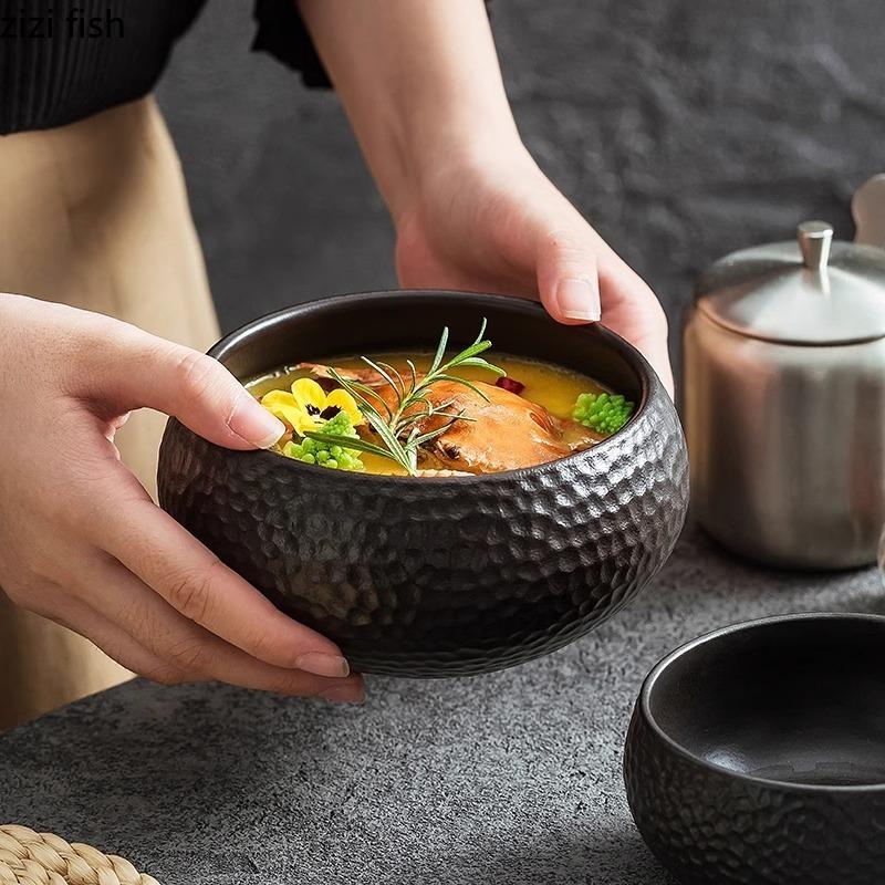 Черная керамическая миска с сотовой текстурой Креативная салатница Супница Миски для десерта Миски для сашими Специальная гостиничная посуда