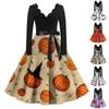 Платье на Хэллоуин для женщин с винтажным принтом и длинным рукавом с v-образным вырезом плюс размер вечерние платья для выпускного вечера