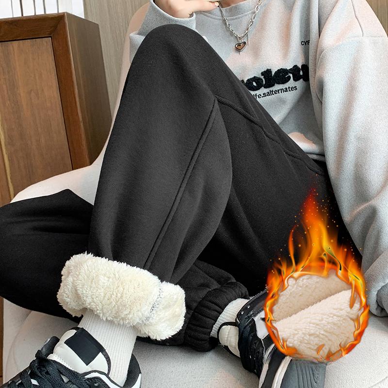 Осенние и зимние теплые флисовые широкие брюки женские модные однотонные узкие повседневные брюки с высокой талией женские однотонные элегантные плюшевые свободные женские брюки 25698