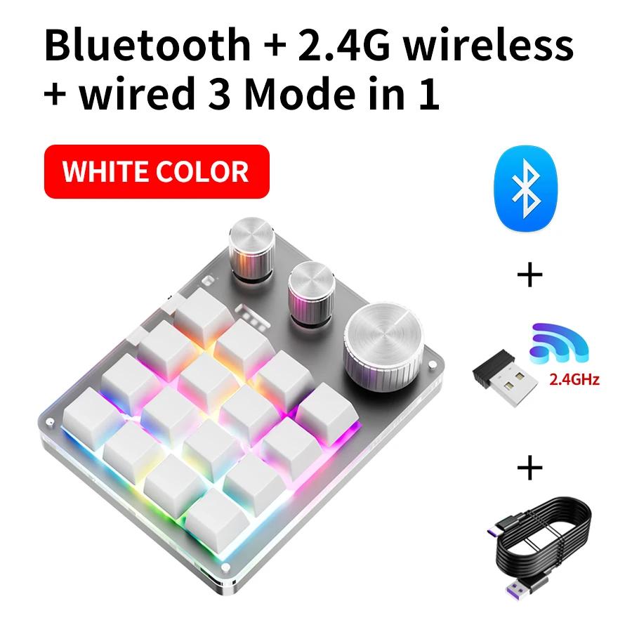 16 Клавиш Настраиваемая Клавиатура 2.4G Bluetooth 3 Режима USB Механическая Клавиатура с Ручкой Регулировки Громкости Программирование Макро для Игр