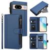 For Google Pixel 8 Leather Case 9 Card Slots Zipper Wallet Stand Phone Cover with Wrist Strap