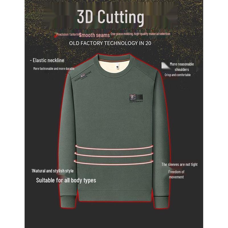 Luomeng Men's Silk-Blend Fleece-Lined Round Neck Sweatshirt