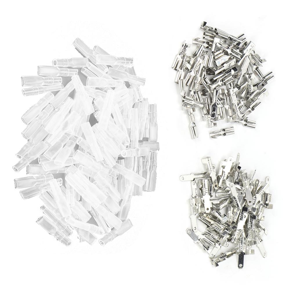 Spade Crimp Terminals Female Male 50Pcs/Each with 100Pcs Insulating Sleeves 2.8mm Silver