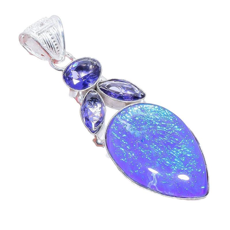 Purple Triplet Fire Opal, Tanzanite 925 Sterling Silver Jewelry Pendant 2.5" AH-3306