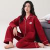 Pajamas women's spring and autumn thickened pure cotton long-sleeved autumn and winter air cotton interlayer thin padded loungewear set