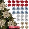 10/20Pcs Bling Flower Heads Glitter Powder Flowers Decors Xmas Tree Decoration Sparkling Christmas Flowers New Year Supplies