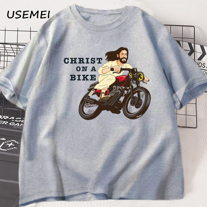 Christ on A Motor Bike T Shirt Funny Religious Lord Jesus Church Group Easter Tshirt Unisex Women Cotton Short Sleeve Tshirt