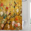 Shower Curtain: Elegant Birds and Blooming Flowers On a Golden Background for a Luxurious and Nature-Inspired Bathroom Decor