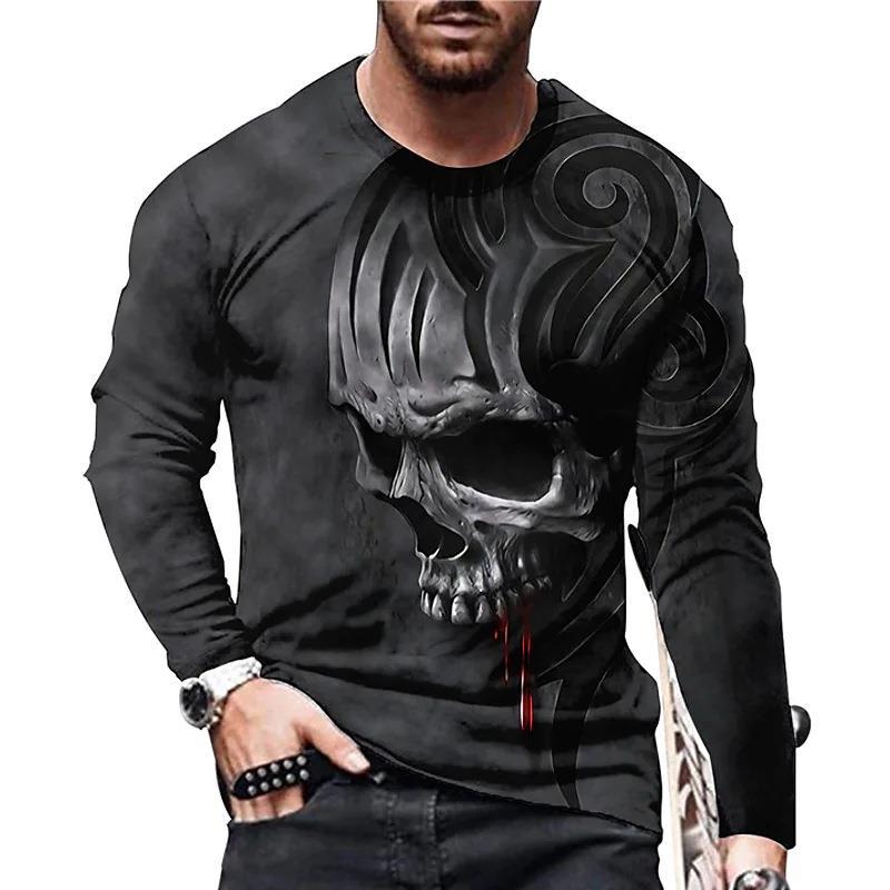 Футболка мужская с длинным рукавом и круглым вырезом с принтом черепа 3D Digital Printed Spring Autumn