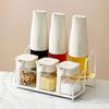 ZASA 6-Piece Spice Container Set, Includes Spice and Salt Shakers, Airtight Storage, Automatic Opening and Closing, 3 Oil Bottles, 1 Spice Case, and 2