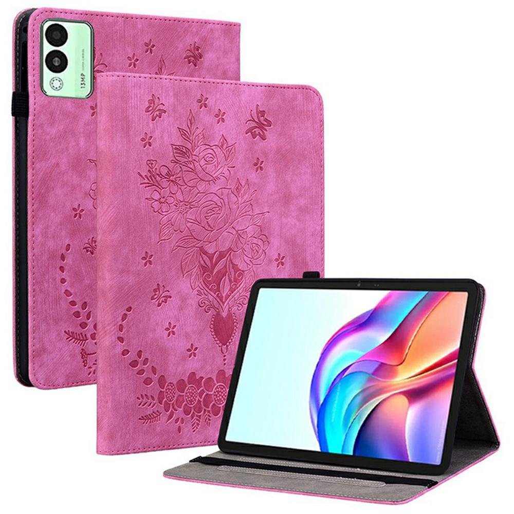 For TECNO Megapad 11 Case Card Holder Anti-Scratch Leather Cover Rose Flower Imprint