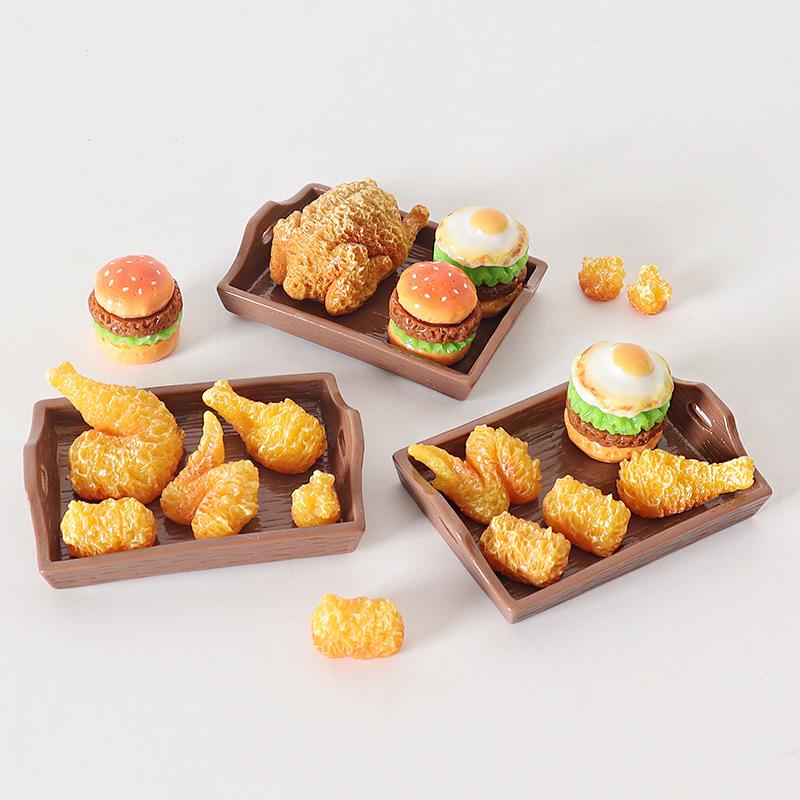 Миниатюрный ornament-поднос с жареной курицей для кукольного домика - Сцена с гамбургером DIY с аксессуарами в виде куриных ножек