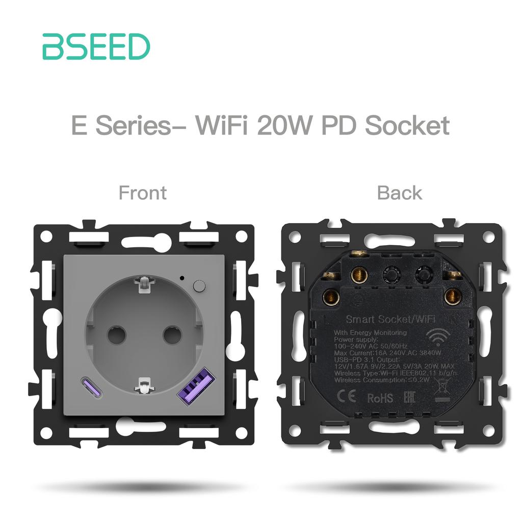 Модули переключателей BSEED WIFI Click Switch, детали для умных выключателей света, белая стеклянная рамка, комбинированные настенные розетки для самостоятельной сборки, USB-зарядный ключ, серия E.