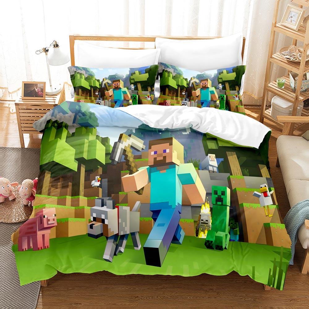 Three-piece home textile four-piece set, cartoon ROBLOX My World digital printing bedding