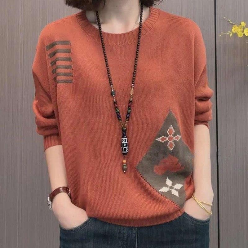 Autumn Winter Fashion Round Neck Long Sleeve Printing Pullovers Women's Clothing Sweaters Loose Casual Korean Simplicity Top