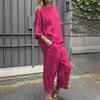 Spring/Summer Loose-Fit Cotton Linen High-Waist Shirt and Trousers Leisure Sports Suit