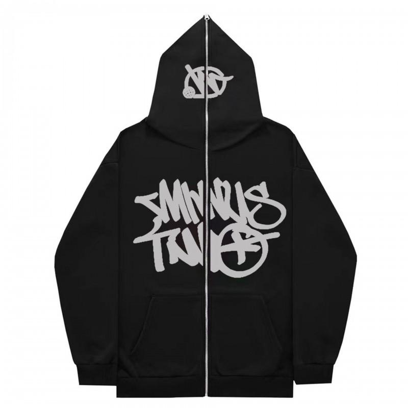 Unisex Hip Hop Oversized Hooded Zip-Up Sweatshirt With Bold Graphic Print Streetwear Fall