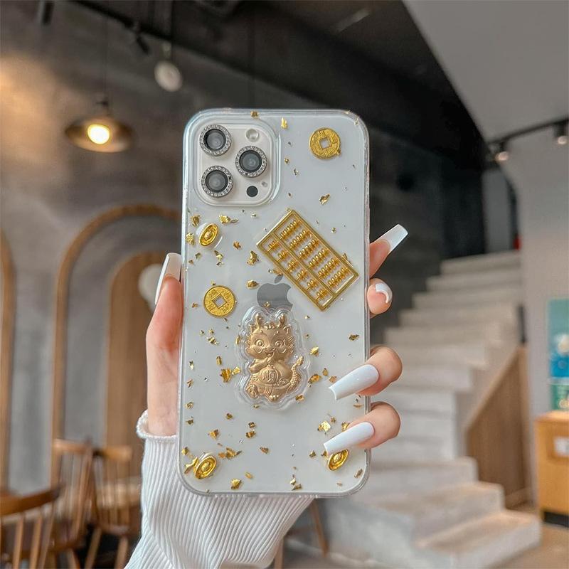Ins Style New Year Gold Coin Yuanbao Phone Case for Apple 16 Pro Abacus for IPhone15 Promax Money Cat