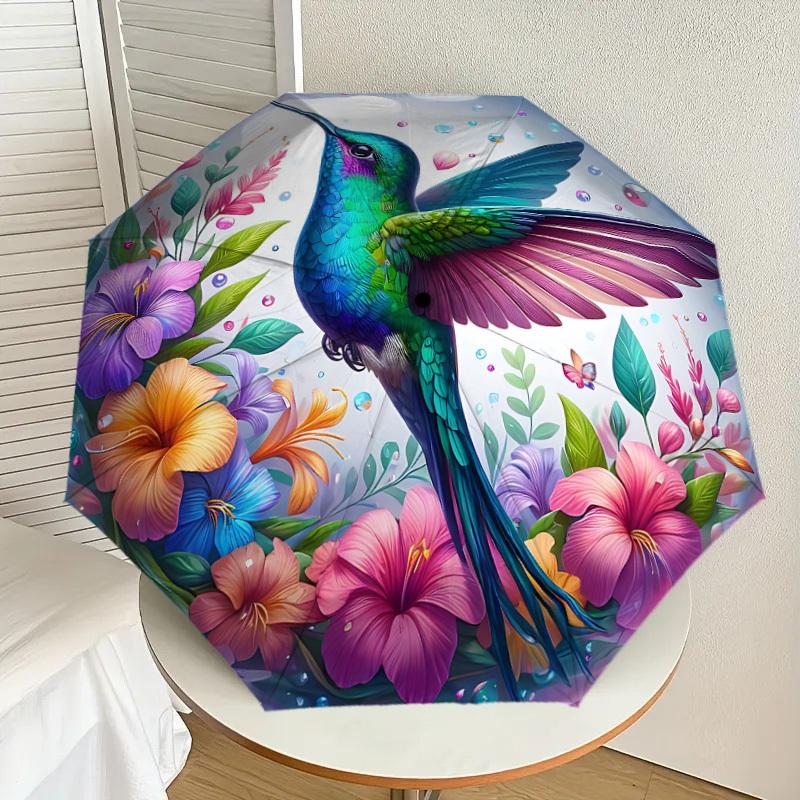 1PC Hummingbird Flowers Umbrella-8-Rib Reinforced, Automatic Open, Lightweight & Durable, Cute Fashion Accessory for Outdoor-F2699