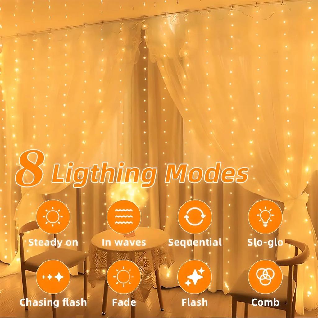 3x2M Outdoor Solar Curtain Light String Lights Garden Yard Pavilion Fairy Garland String Lights Holiday Wedding Decor Light