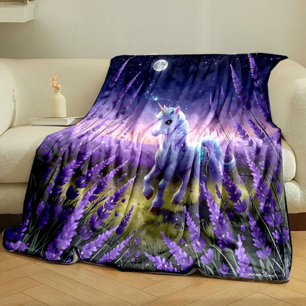 Magical Unicorn in Lavender Field print blanket soft and cozy perfect for the living room bed sofa or a nap,gift