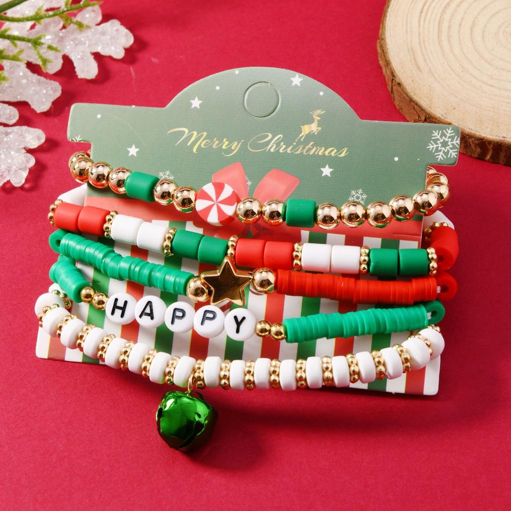 Christmas Bracelet Beaded Set Gift Holiday Collection Men Women Braclet Adjustable Alphabet Santa Claus Bells Jewelry Accessorie