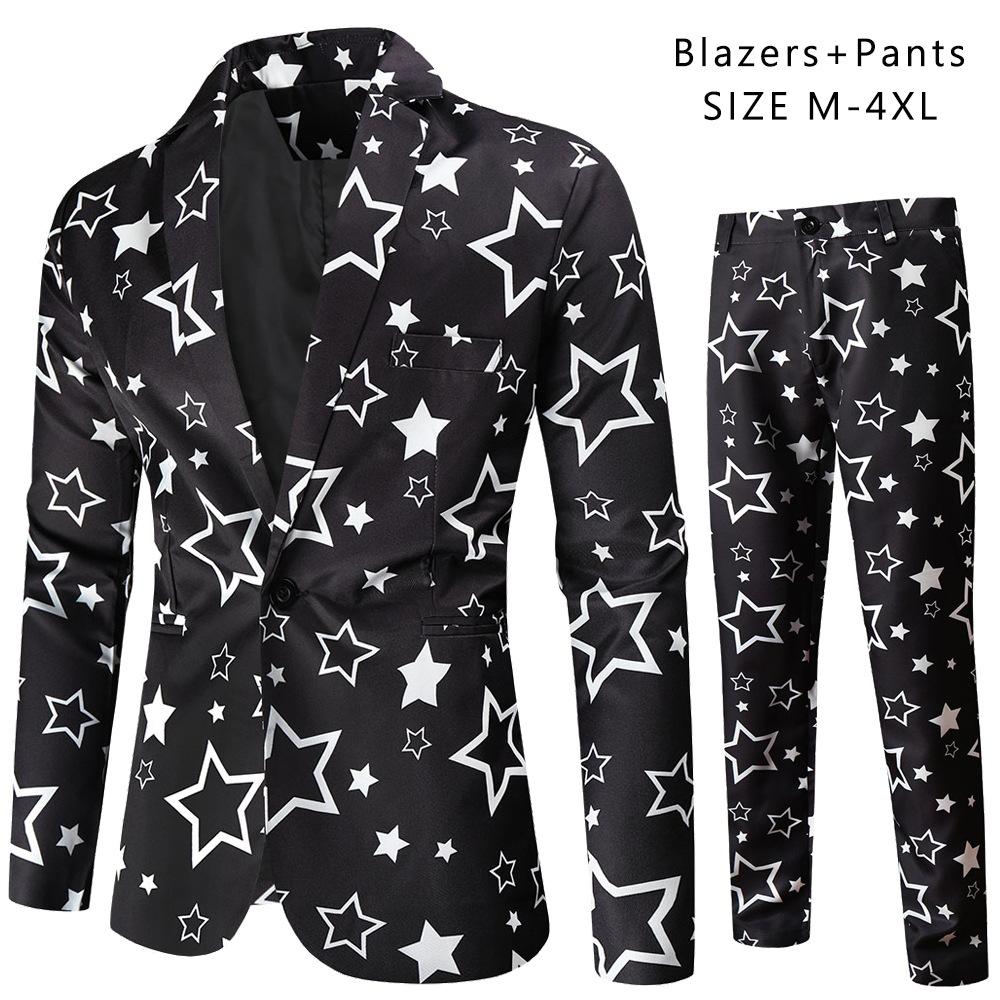 Весенне-осенний мужской повседневный костюм, модный мужской костюм с цифровой печатью, комплект из двух предметов