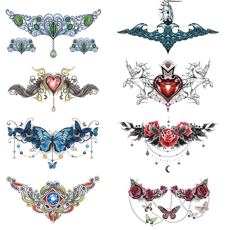 Водостойкая временная поддельная грудь, боди-арт, татуировка, ювелирные изделия, кружевная наклейка на талию, искусство