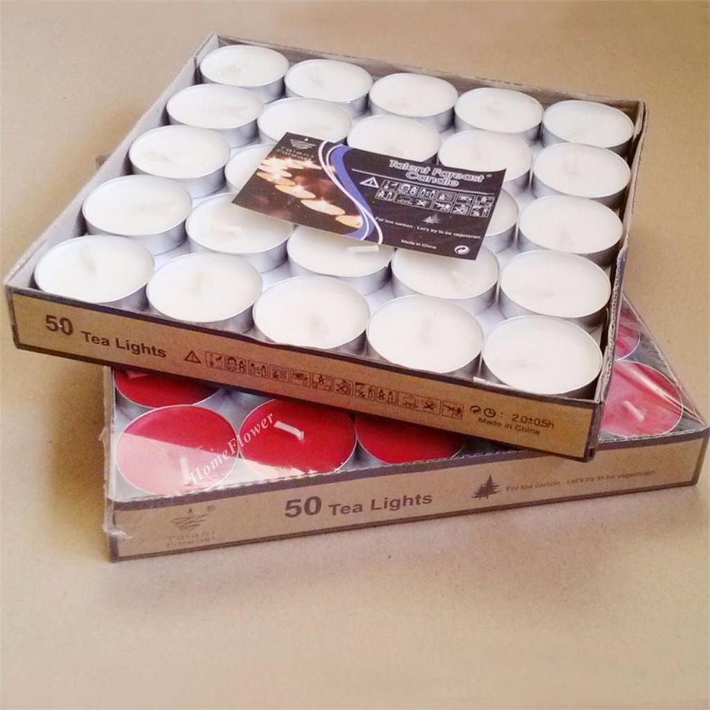 Hwagui Tealight Candles, Aluminum Cups, 50 Tea Candles, Commercial Grade, Unscented, Burn Time: 2-8 Hours or More (4hO-red)