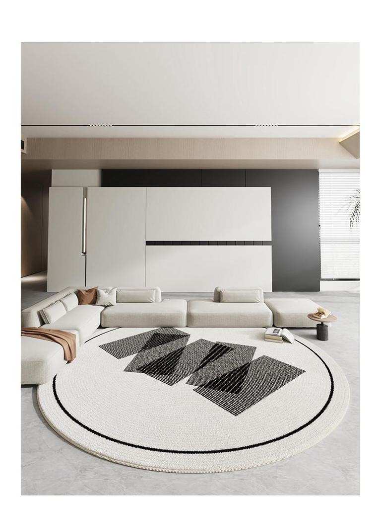 Minimalist Black & White Round Carpet - Thick Imitation Cashmere Chair Mat for Living Room, Study, or Bedroom