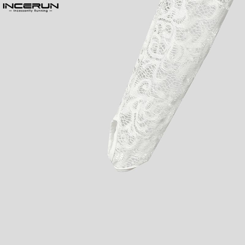 INCERUN Мужские топы-майки с V-образным вырезом, кружевные, прозрачные, для вечеринок и клубов