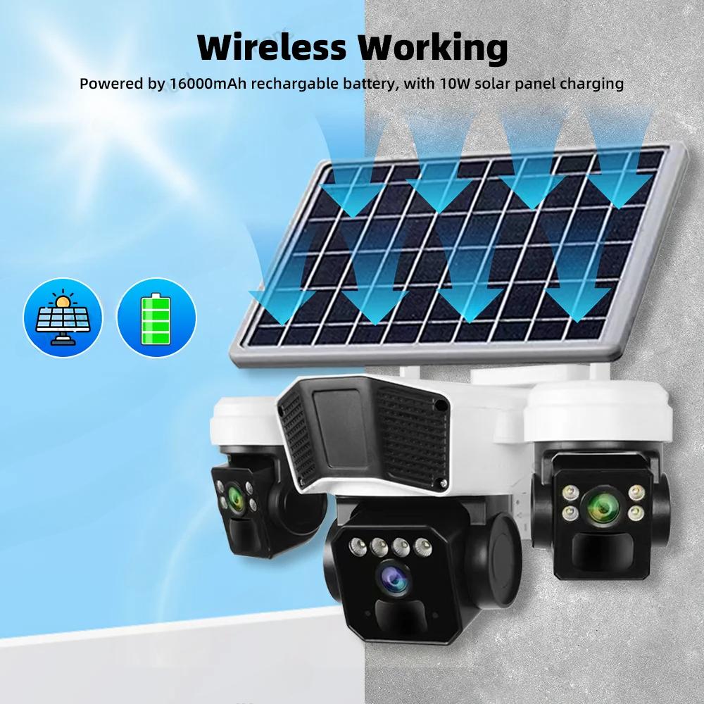 LS VISION 4G Sim-карта 15MP 8K 3 объектива с питанием от солнечной панели Беспроводная PTZ IP-камера O-KAM Pro APP Безопасность Уличная солнечная CCTV-камера