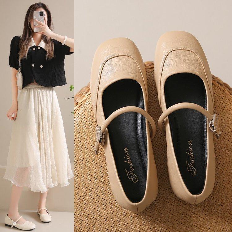 Temperament Single Shoes Женские летние туфли на толстом каблуке Мягкие ретро туфли с квадратной головкой A Word with Mary Jane