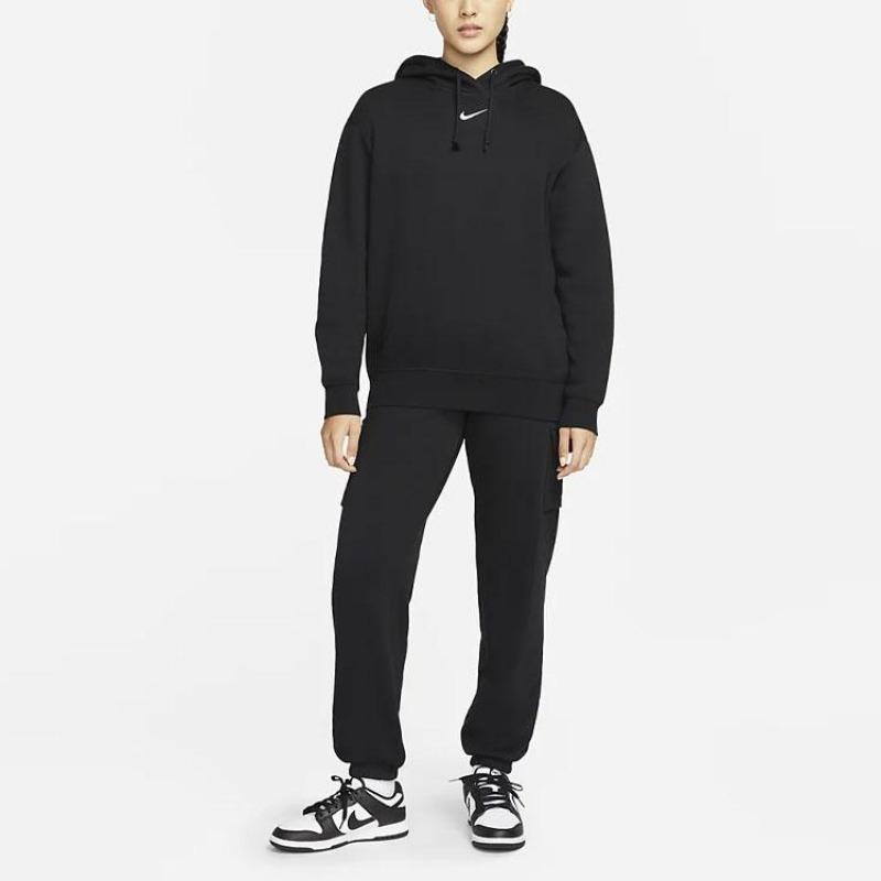 Nike Спортивный повседневный пуловер с флисовой толстовкой с капюшоном для женщин, черный DJ7669-010