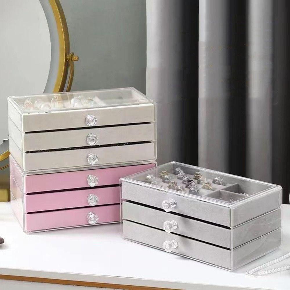 Dustproof Acrylic Jewelry Organizer Stackable Drawer Jewelry Box 3 Layers Jewelry Box Bedroom
