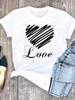 Summer Clothing Leopard Love Heart Sweet Fashion Women Tee T-shirts Casual Short Sleeve Regular Female Graphic T Shirt Clothes